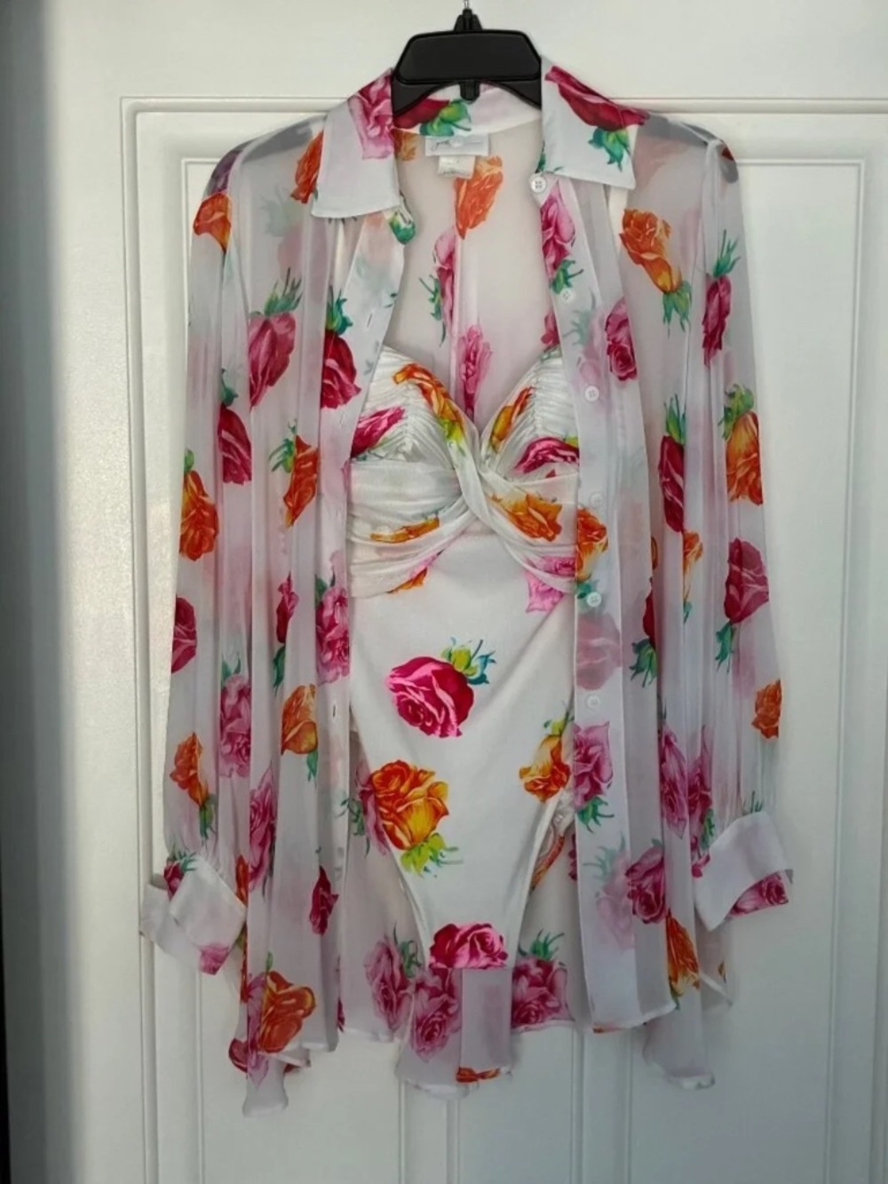 Gottex SWIMSUIT w MATCHING COVEUP - Sz 12 Floral Roses -Excellent